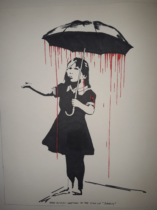 Girl with Umbrella. (Style of Banksy)